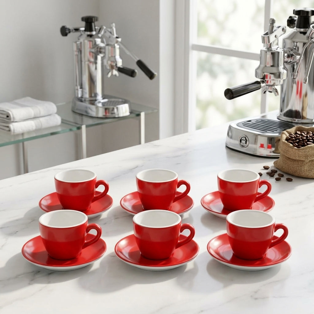 Rosso Espresso Cup & Saucer Set | Set of 6 (90 ml)