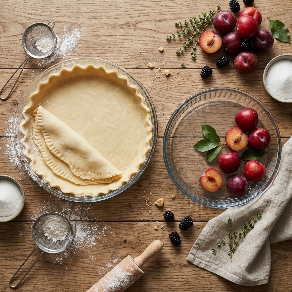 Double borosilicate glass baking dishes with pastry and fruit