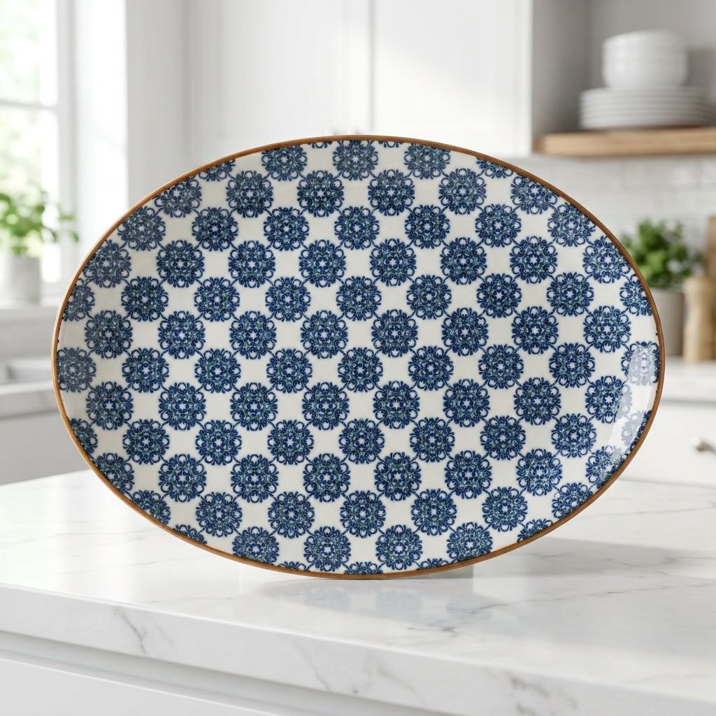 Floral Serving Porcelain Platter| Large Platter (36 × 28 cm)