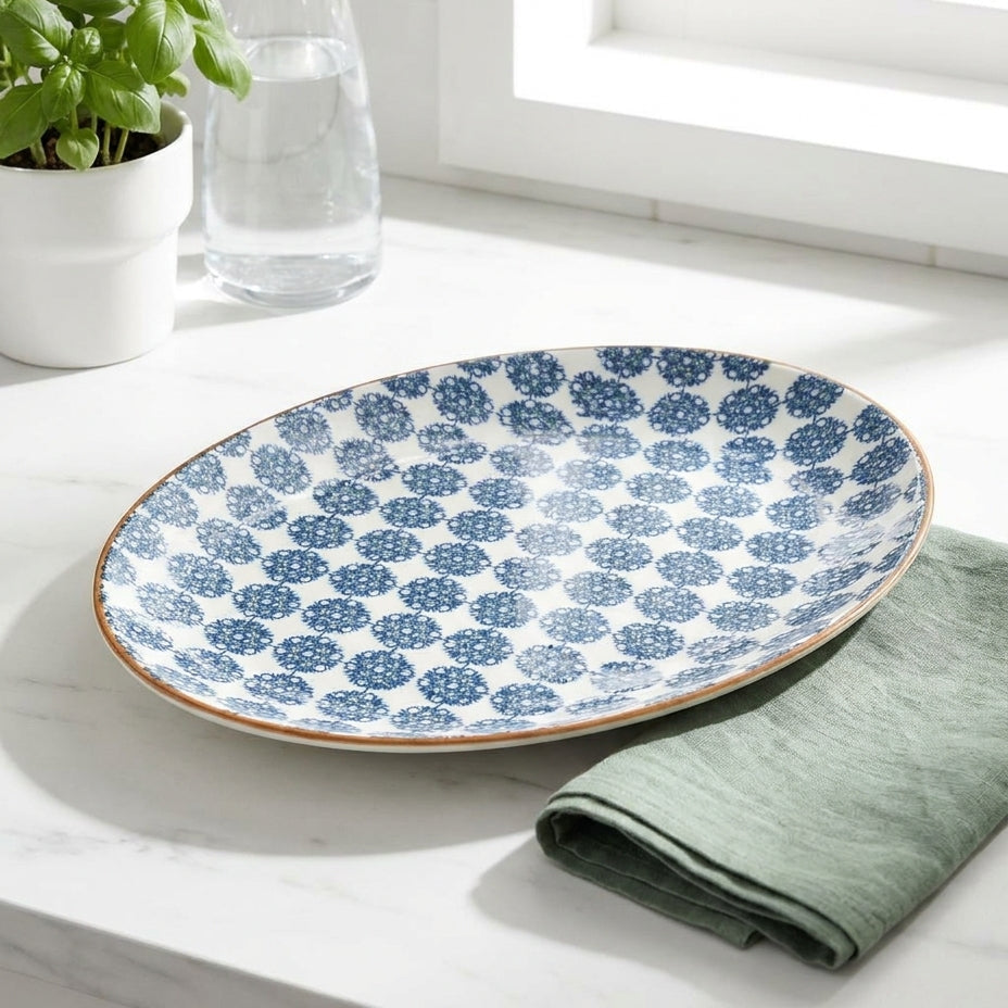 Floral Serving Porcelain Platter| Large Platter (36 × 28 cm)