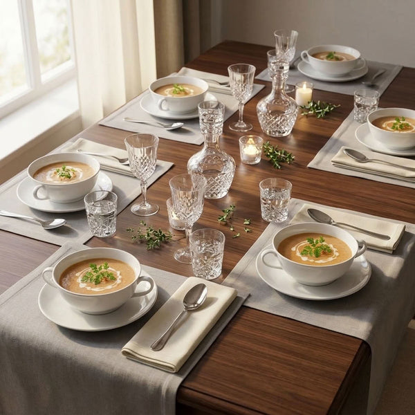 Makroon Porcelain Soup  Set with Bowls & Saucers – Bowls  for Everyday Dining- Serving 6 People – طقم شوربة بورسلين مع أوعية وأطباق تقديم، مناسب للاستخدام اليومي ويكفي 6 أشخاص