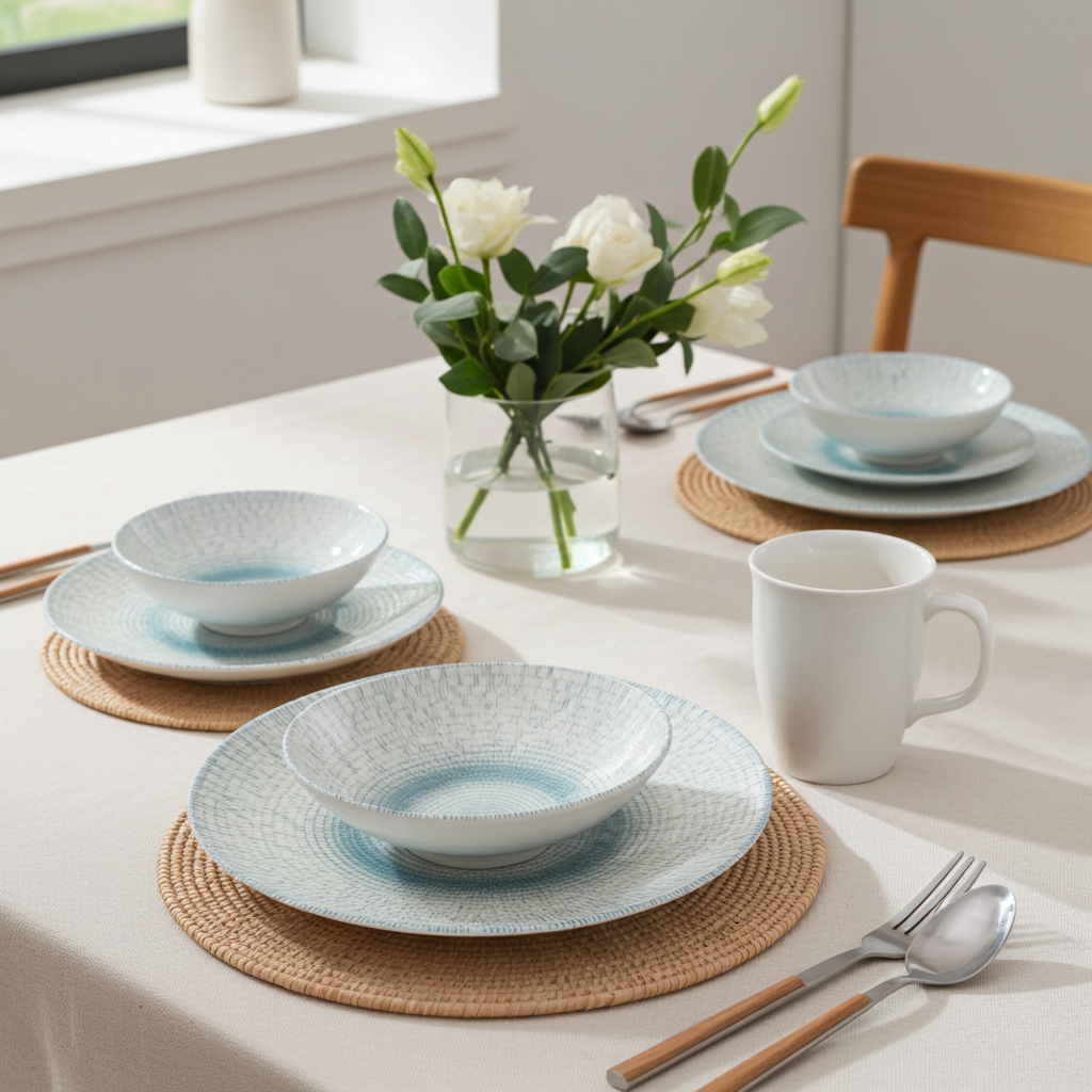 Bluering Dinner Set of 24 Porcelain Plates