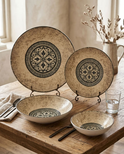 Mosaic Heritage dinnerware – plates displayed on stands