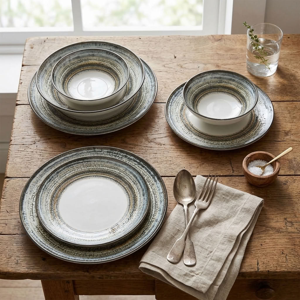 Aurelia Artisan Porcelain Plate Set – 24 Pieces