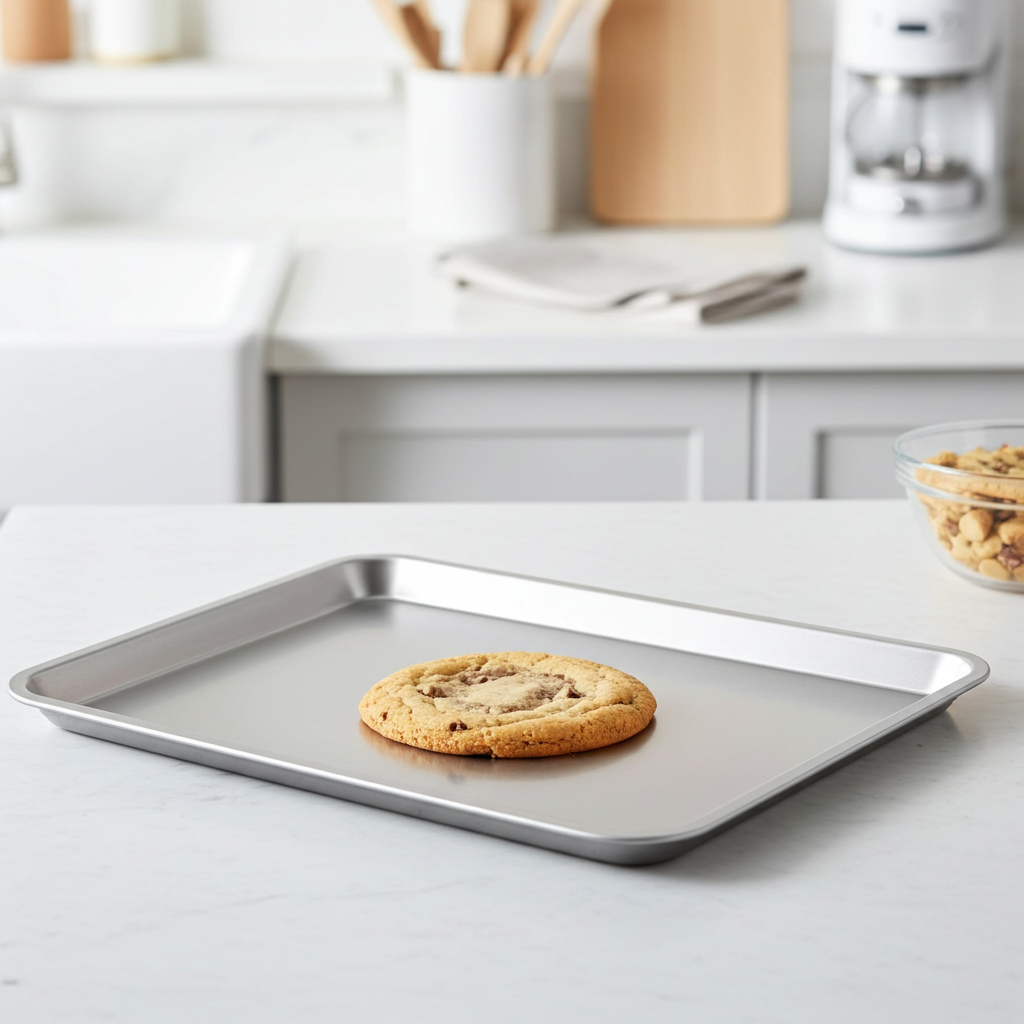 Cookie on a baking tray in a kitchen setting