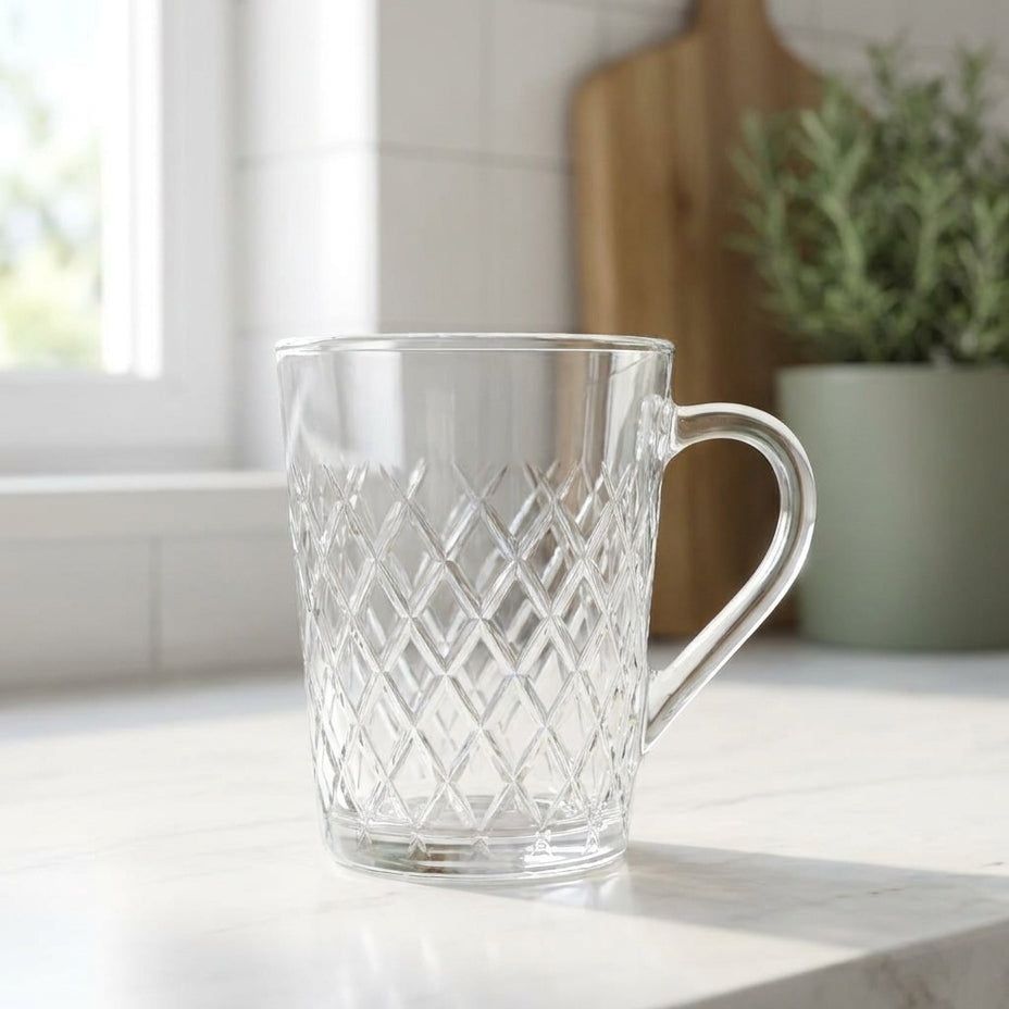 Diamond 255ml Glass Mug Set of 6
