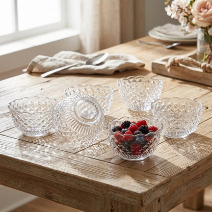 Diamond Glass Bowls Set of 6 Pieces | 11 cm bowls for everyday use