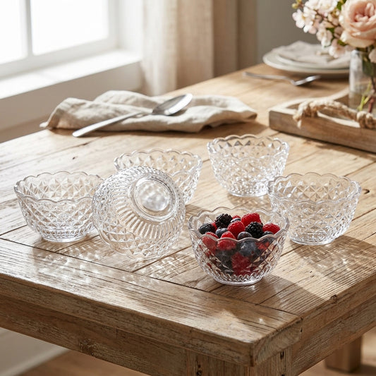 Diamond Glass Bowls Set of 6 Pieces | 11 cm bowls for everyday use
