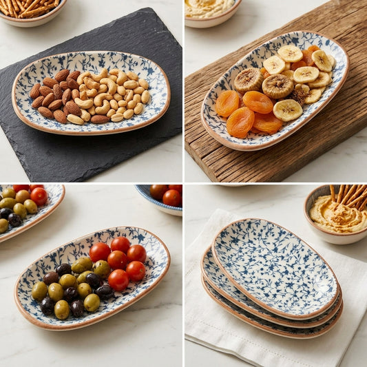 Leblue Turkish Porcelain Oval Appetizer Plates – Set of 3 (19 × 11 cm)