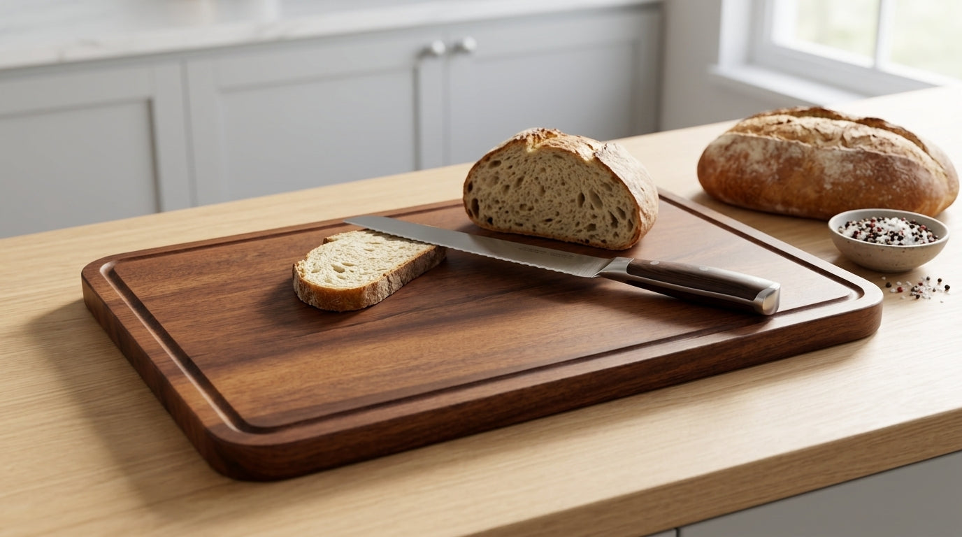 Wooden Cutting Board with Stainless Steel Handle | 40 × 28 cm