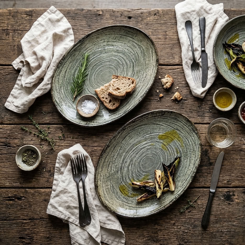 Set of 2 Oval Porcelain Platters – Rustic Stone Design