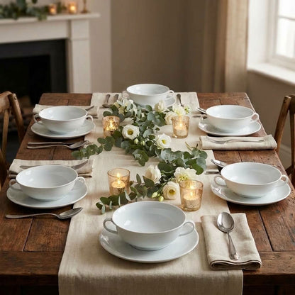 Makroon Porcelain Soup  Set with Bowls & Saucers – Bowls  for Everyday Dining- Serving 6 People – طقم شوربة بورسلين مع أوعية وأطباق تقديم، مناسب للاستخدام اليومي ويكفي 6 أشخاص