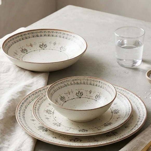 Botanical Ivory 24-piece porcelain dinner set – featured table setting