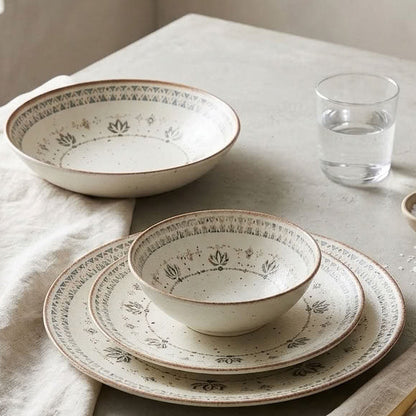 Botanical Ivory 24-piece porcelain dinner set – featured table setting