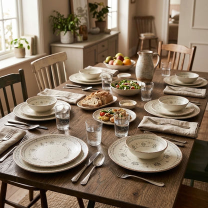 Botanical Ivory dinnerware arranged for serving