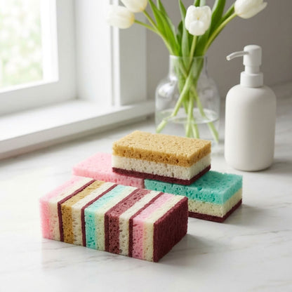Multi-Layer Kitchen Cleaning Sponges – 5 Pieces | Non-Scratch Kitchen Sponge | All-in-One Dishwashing Tool