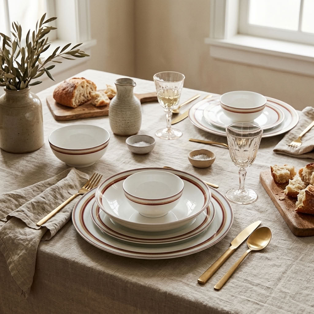 Regal Stripes ceramic dinnerware – elegant dining table setting