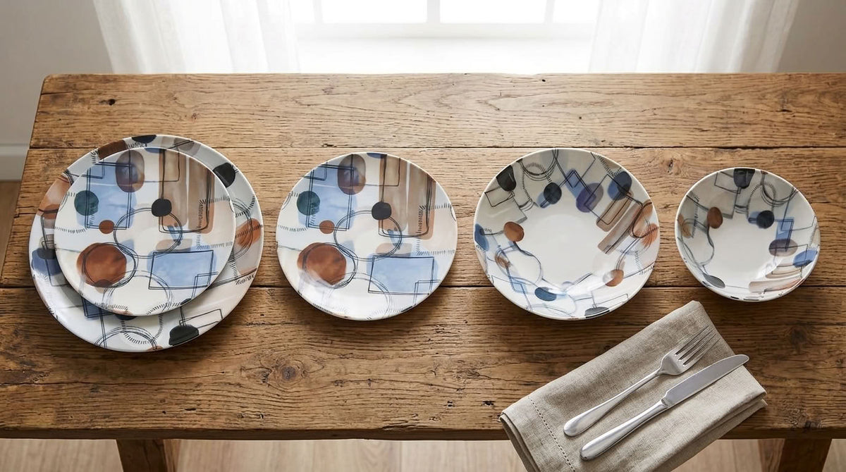 Sora Geometric Porcelain Dinner Set | 24 Pieces Family Tableware Collection
