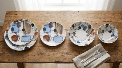 Sora Geometric Porcelain Dinner Set | 24 Pieces Family Tableware Collection