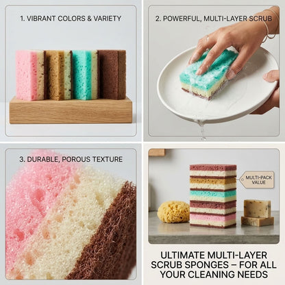 Multi-Layer Kitchen Cleaning Sponges – 5 Pieces | Non-Scratch Kitchen Sponge | All-in-One Dishwashing Tool