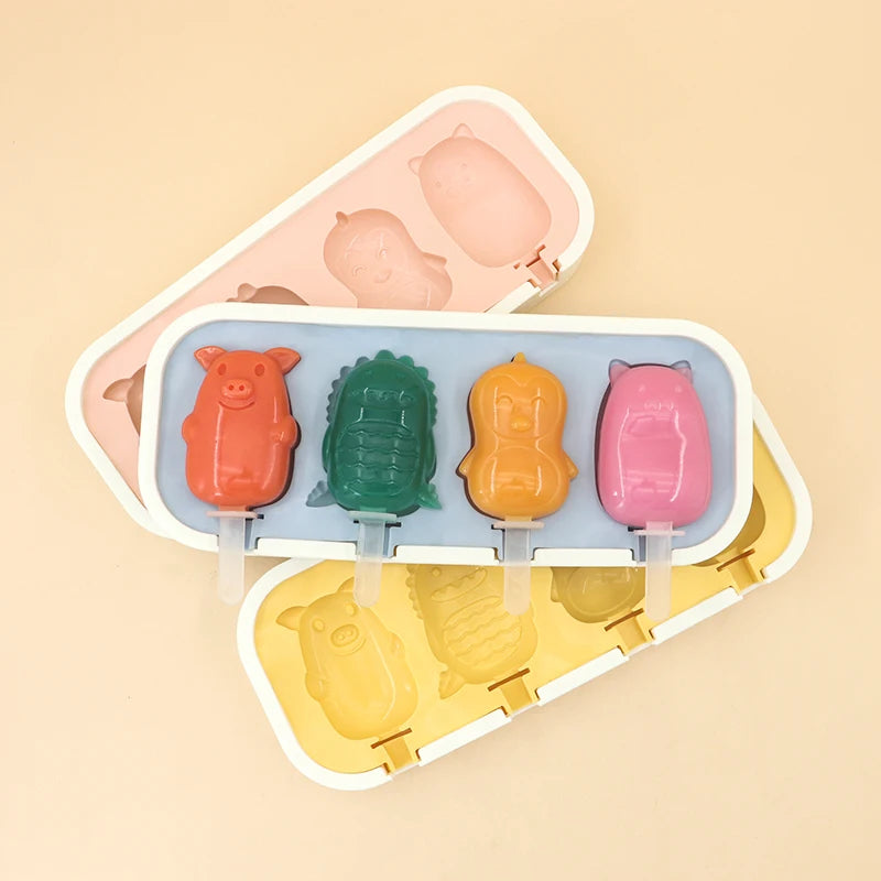 4-Pc Silicone Ice Cream Molds | BPA-Free Popsicle Makers for Homemade Treats | DIY Frozen Yogurt, Chocolate; Candy Molds