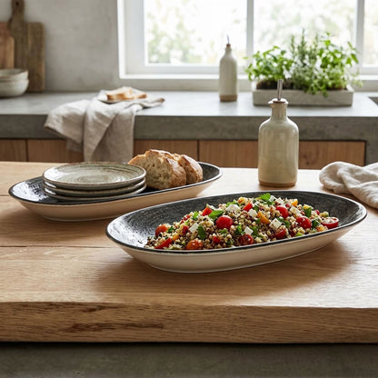 Bhule Oval Serving Porcelain Platters – Set of 2 (30 × 18.5 cm)