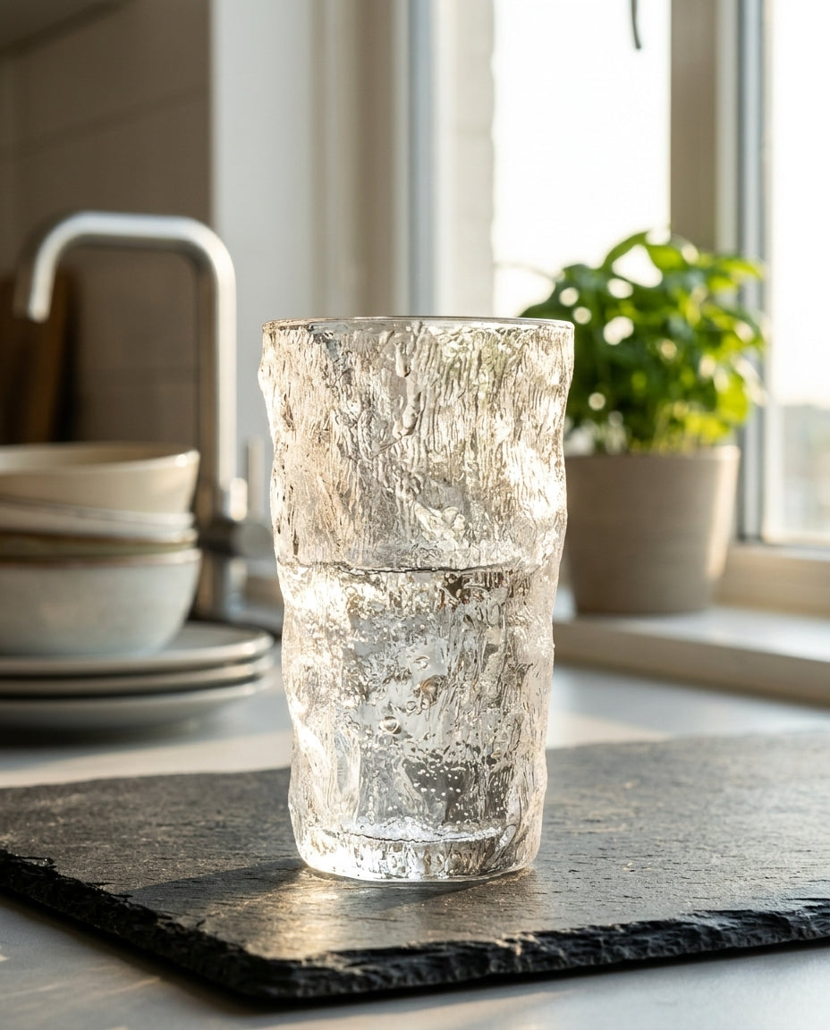 Iced Textured Glass Tumblers Set – 370 ml | Set of 6