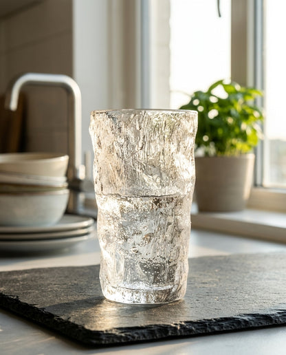 Iced Textured Glass Tumblers Set – 370 ml | Set of 6