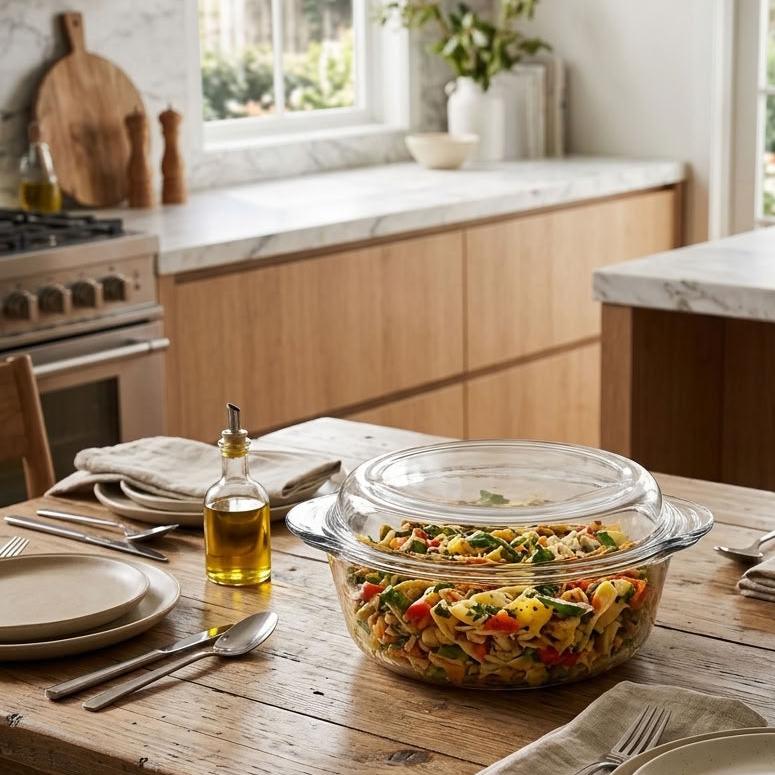 Bakroast Round Glass Casserole 19cm with Multi-Use Lid | Borosilicate Cookware | Made in Turkey