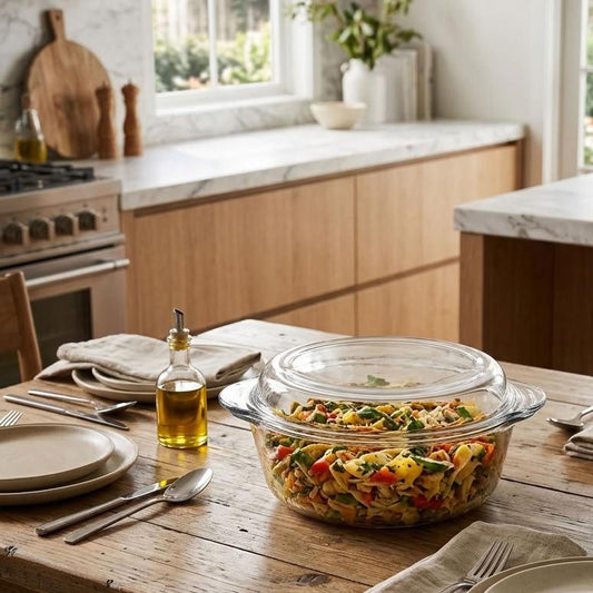 Bakroast Round Glass Casserole 19cm with Multi-Use Lid | Borosilicate Cookware | Made in Turkey