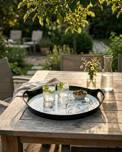 Black floral serving tray – afternoon tea styling