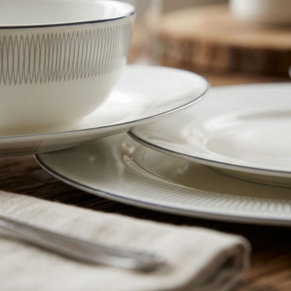 Silverline ceramic plate and bowl – decorative rim detail