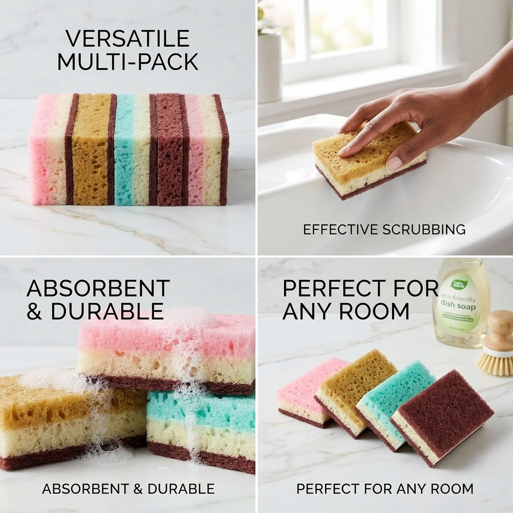 Multi-Layer Kitchen Cleaning Sponges – 5 Pieces | Non-Scratch Kitchen Sponge | All-in-One Dishwashing Tool