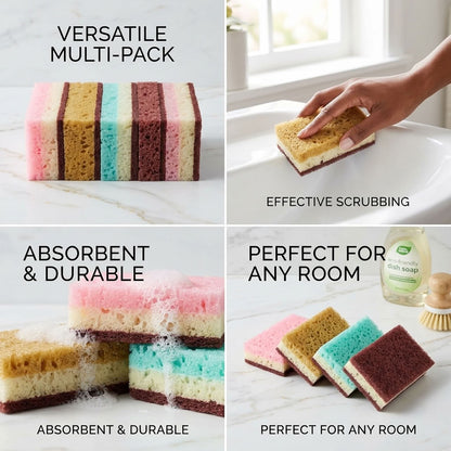 Multi-Layer Kitchen Cleaning Sponges – 5 Pieces | Non-Scratch Kitchen Sponge | All-in-One Dishwashing Tool
