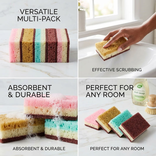 Multi-Layer Kitchen Cleaning Sponges – 5 Pieces | Non-Scratch Kitchen Sponge | All-in-One Dishwashing Tool