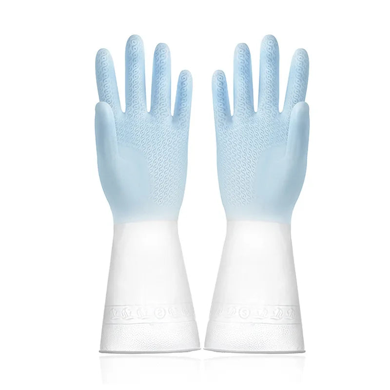 Pair of blue and white gloves on a white background