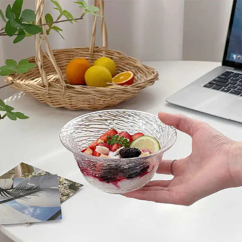 Fwaki Set of 4 Glass Bowls - 13cm Multi-Use Serving Bowls for Desserts, Snacks &; Salads