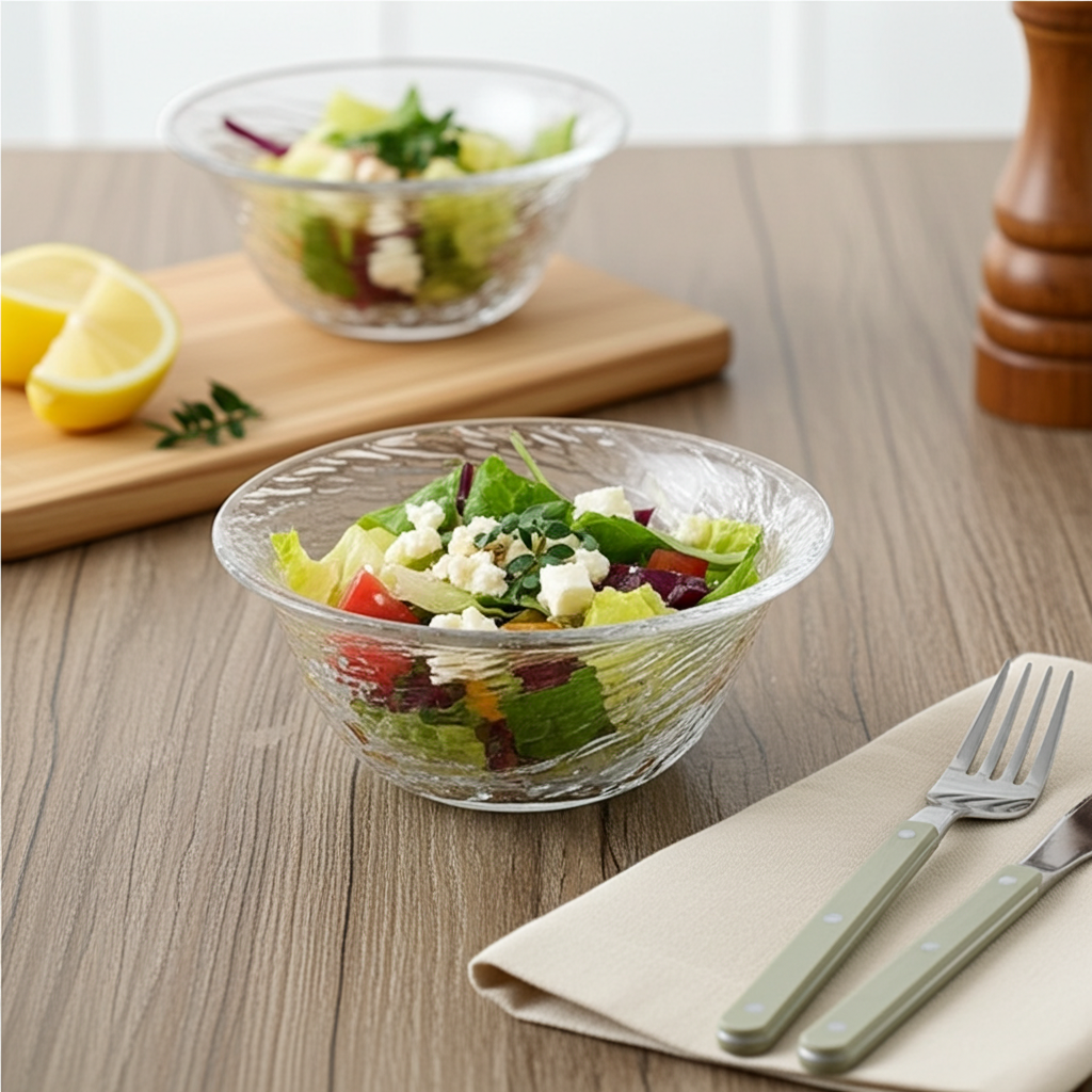 Fwaki Set of 4 Glass Bowls - 13cm Multi-Use Serving Bowls for Desserts, Snacks &; Salads