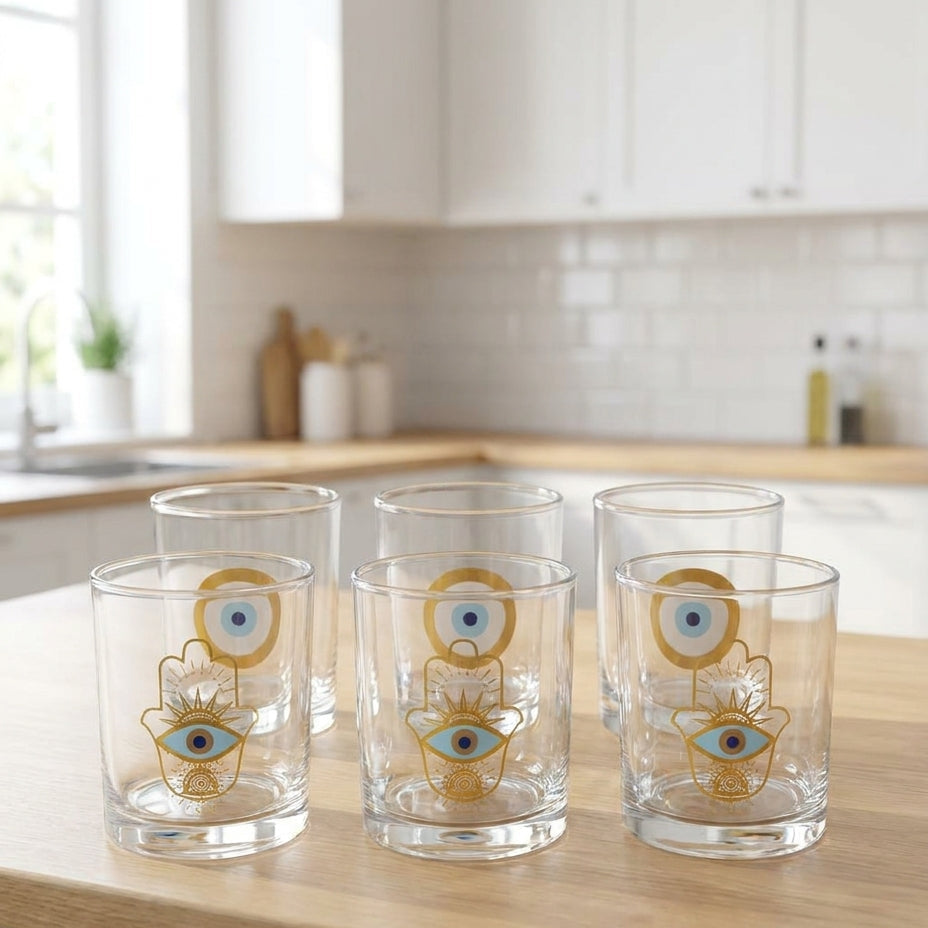 Golulo Glass Tea & Juice Cups – 250ml Set of 6 | Elegant Everyday Serving Glasses