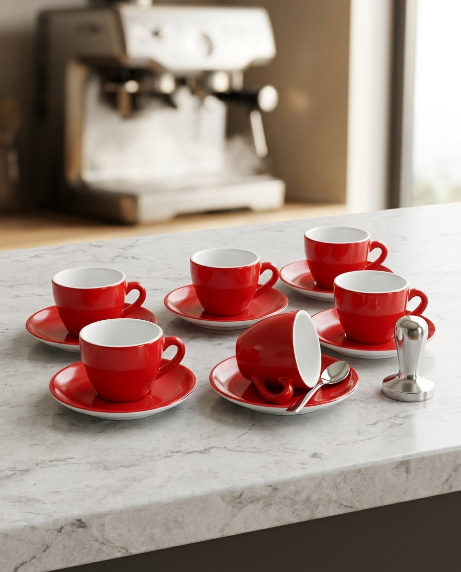 Rosso Espresso Cup & Saucer Set | Set of 6 (90 ml)