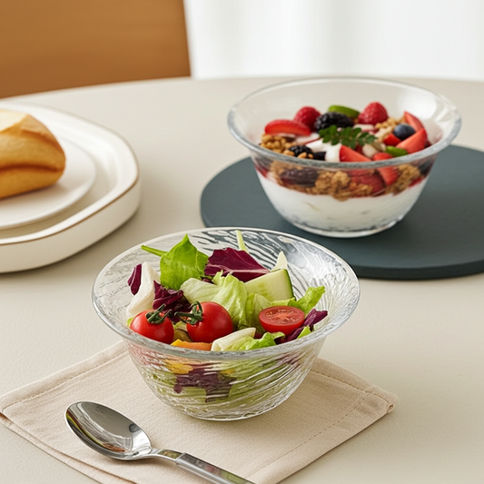 Fwaki Set of 4 Glass Bowls - 13cm Multi-Use Serving Bowls for Desserts, Snacks &; Salads