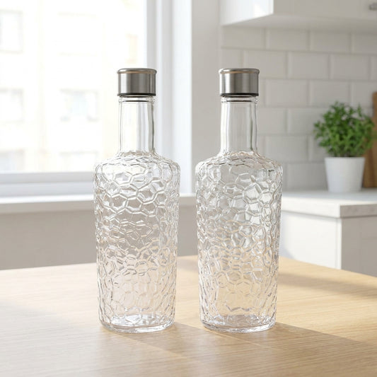 Talax 1100ml Textured Glass Water Bottles – Set of 2 | Juice & Beverage Bottles