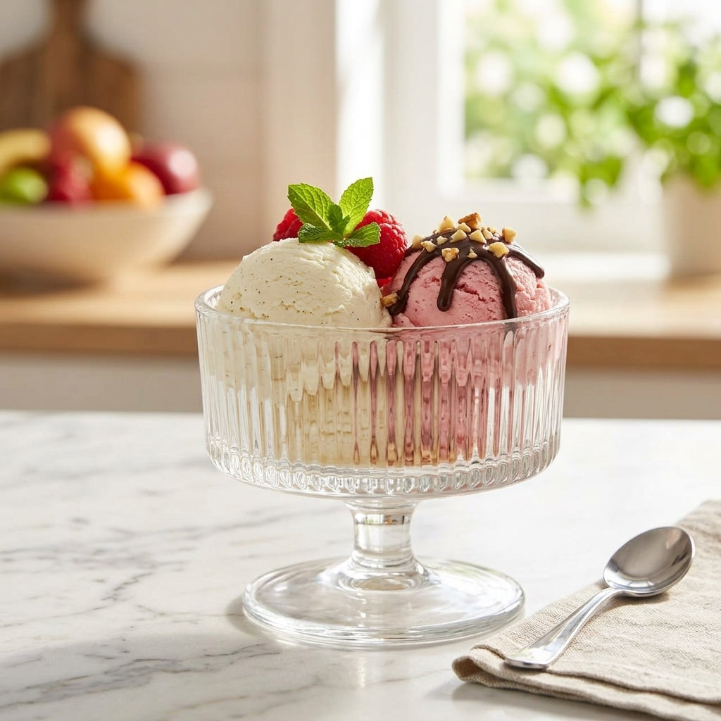Dessert Coupe Glass Bowls Set of 6 | 180 ml Ribbed Glass Ice Cream Cups