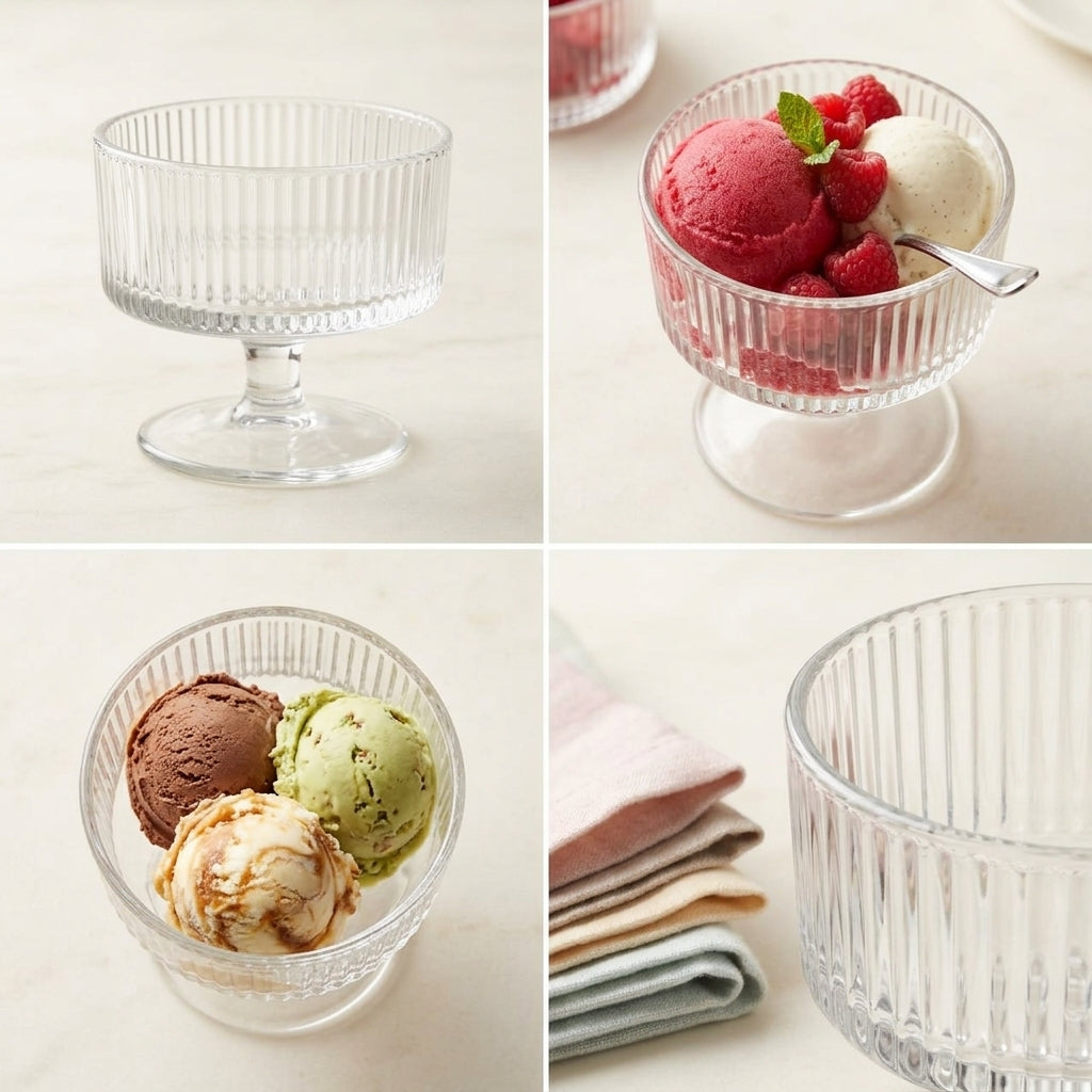 Dessert Coupe Glass Bowls Set of 6 | 180 ml Ribbed Glass Ice Cream Cups