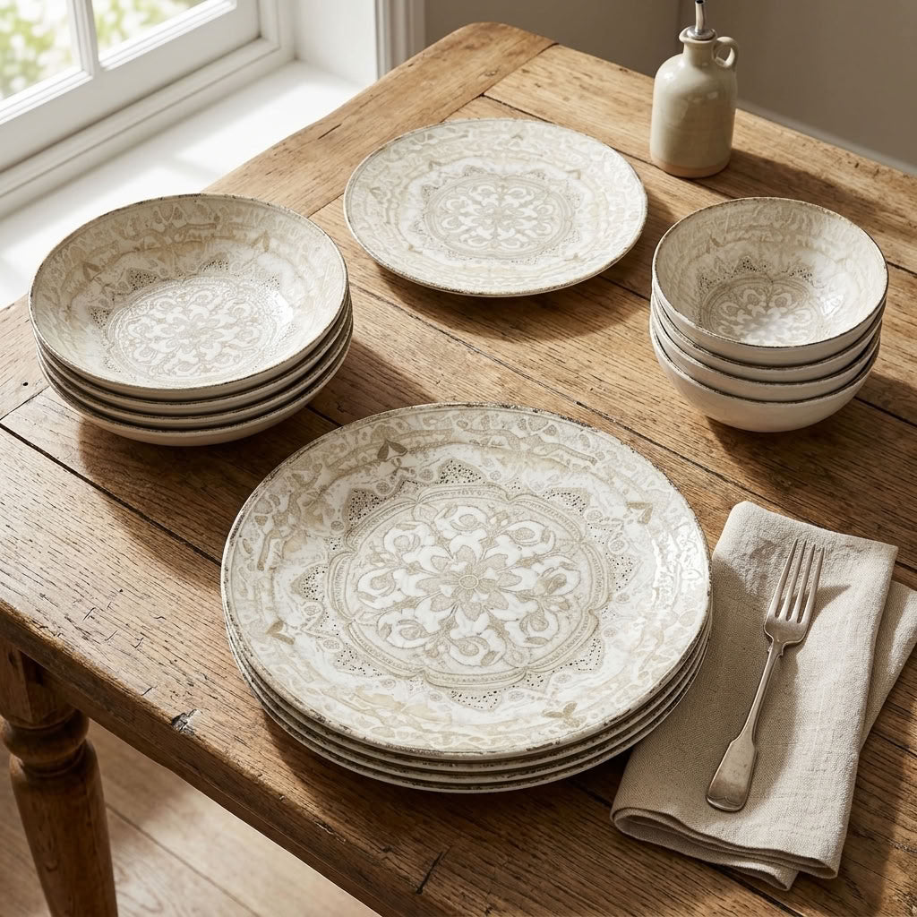 Maison Heritage Porcelain Dinner Set | 24 Pieces Family Tableware Collection