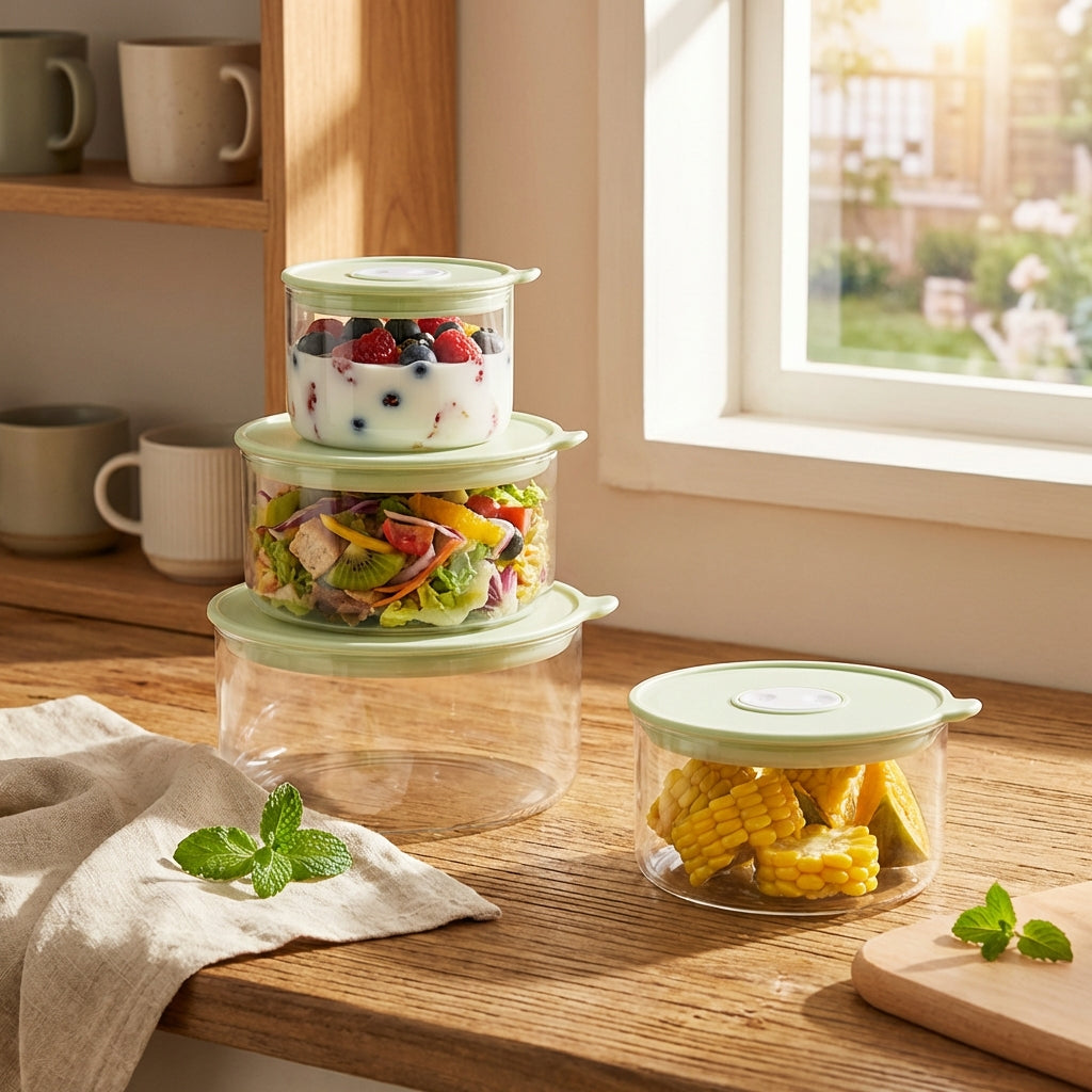 Griin Food Preservation 5-Piece Glass Storage Container Set – High Borosilicate Glass