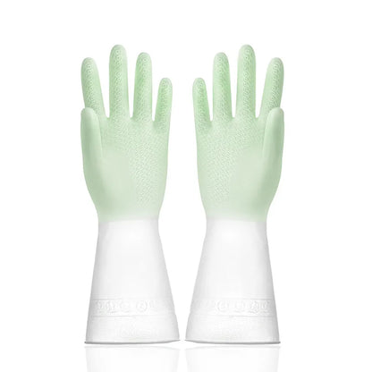 Pair of green and white gloves on a white background