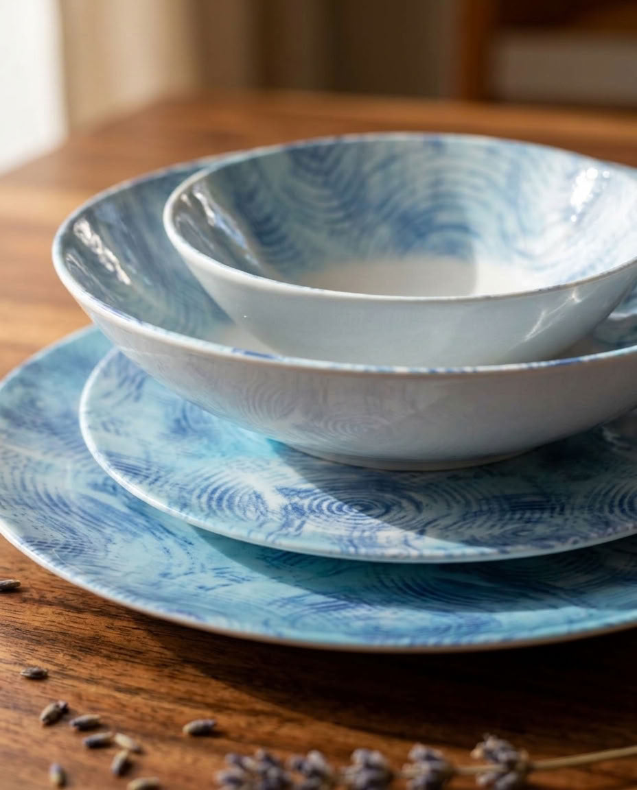 Azure Ripple 24-Piece Porcelain Dinner Set