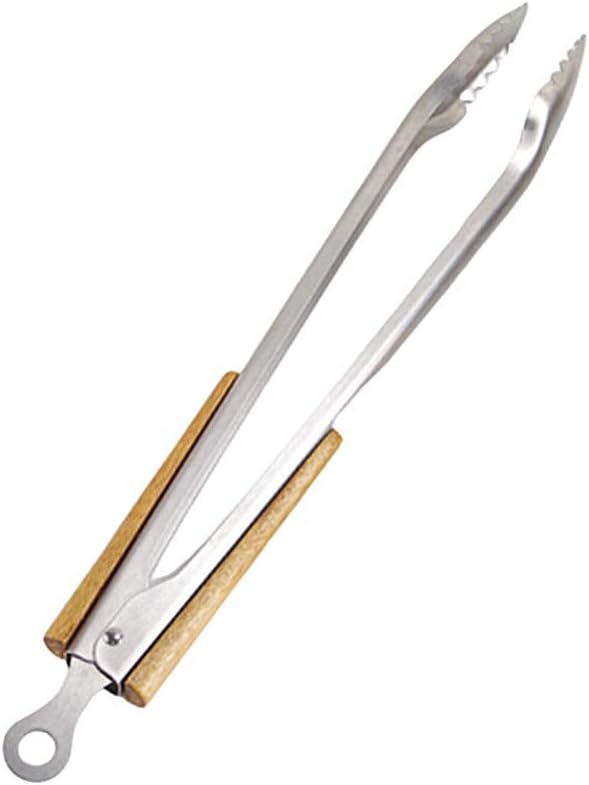 Metal tongs with wooden handle on a white background