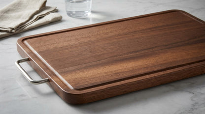 Wooden Cutting Board with Stainless Steel Handle | 40 × 28 cm